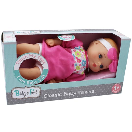 Goldberger Baby's First® Classic Baby Softina™ 11" Baby Doll with Floral Jumper